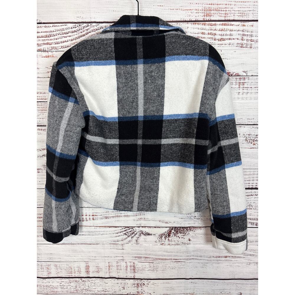 Womens Hurley Black & White Plaid Faux Fur Sherpa Lined Cropped Shacket Jacket S - Picture 3 of 6